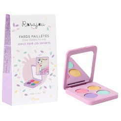 4 fards à paupières pour enfant rose, doré, bleu et vert pailleté
