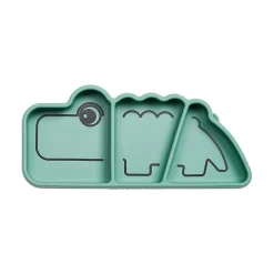 Assiette à compartiments avec ventouse en silicone vert - Croco