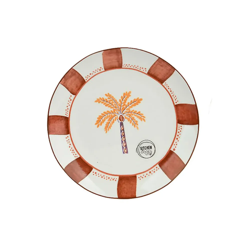 Assiette à dessert palmier en porcelaine brun d19cm