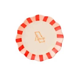Assiette à dessert transat en céramique rose et écru d20cm - Mag