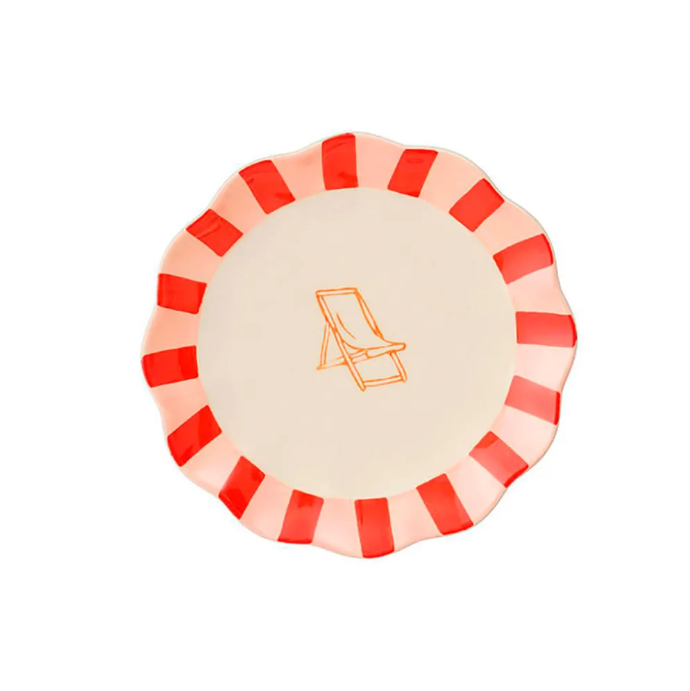 Assiette à dessert transat en céramique rose et écru d20cm - Mag