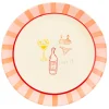 Assiette de présentation en céramique rayée orange et rose d36cm - Mag