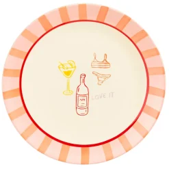 Assiette de présentation en céramique rayée orange et rose d36cm - Mag