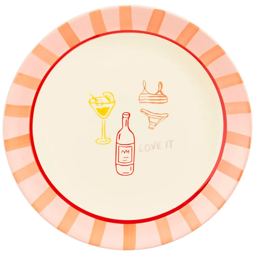 Assiette de présentation en céramique rayée orange et rose d36cm - Mag