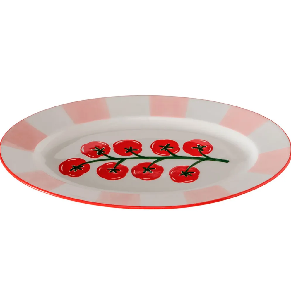 Assiette ovale en céramique rouge et blanc 30x20cm - Tomate
