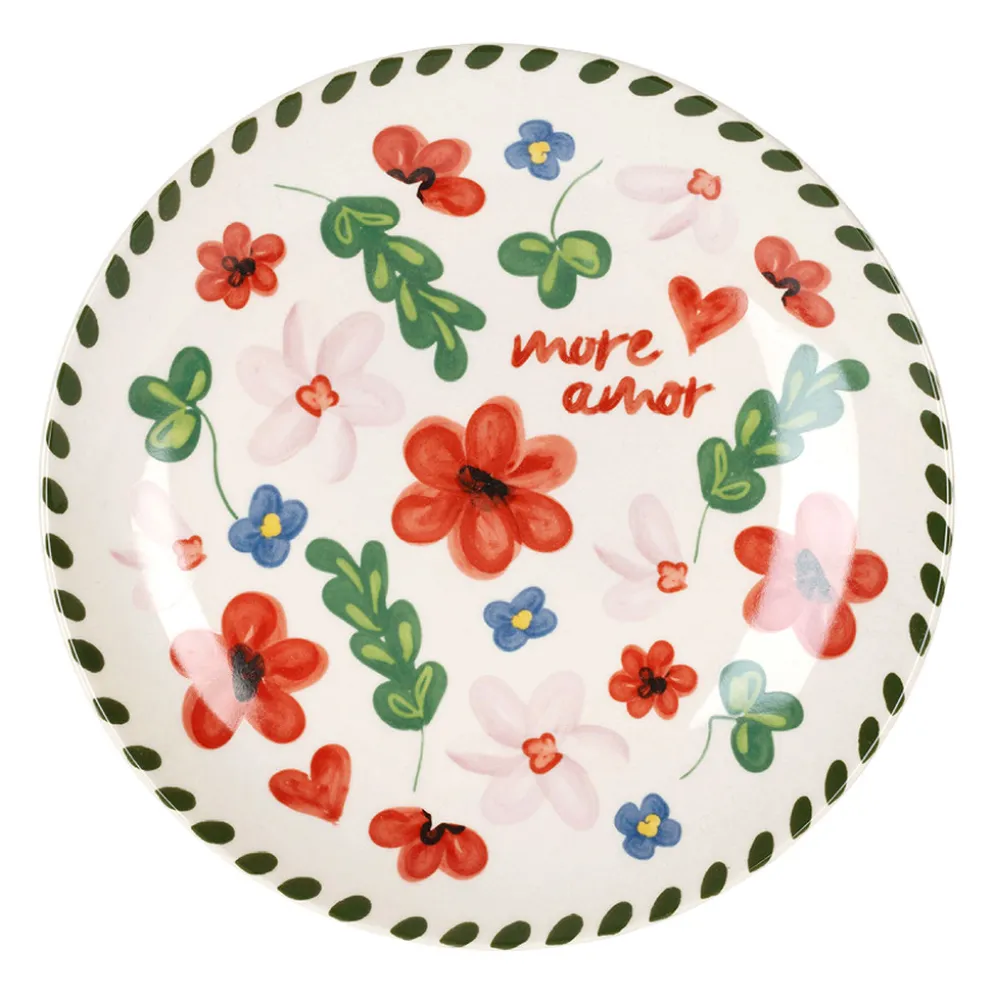 Assiette plate en grès fleur multicolore d20.5cm - Bellagio