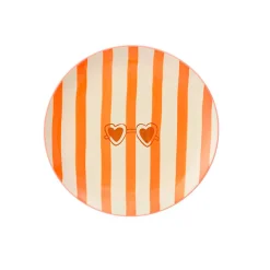 Assiette plate lunettes en céramique rayée orange et écru d27cm - Mag