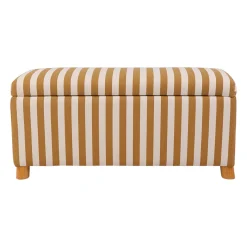 Banc coffre en coton rayé camel et bois d'hévéa - Belly