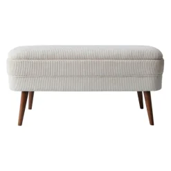 Banc coffre en velours côtelé écru - Eleonor