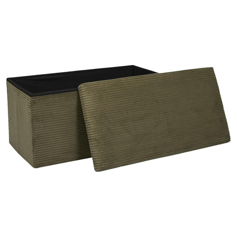 Banc coffre pliable en tissu côtelé vert - Scarlett