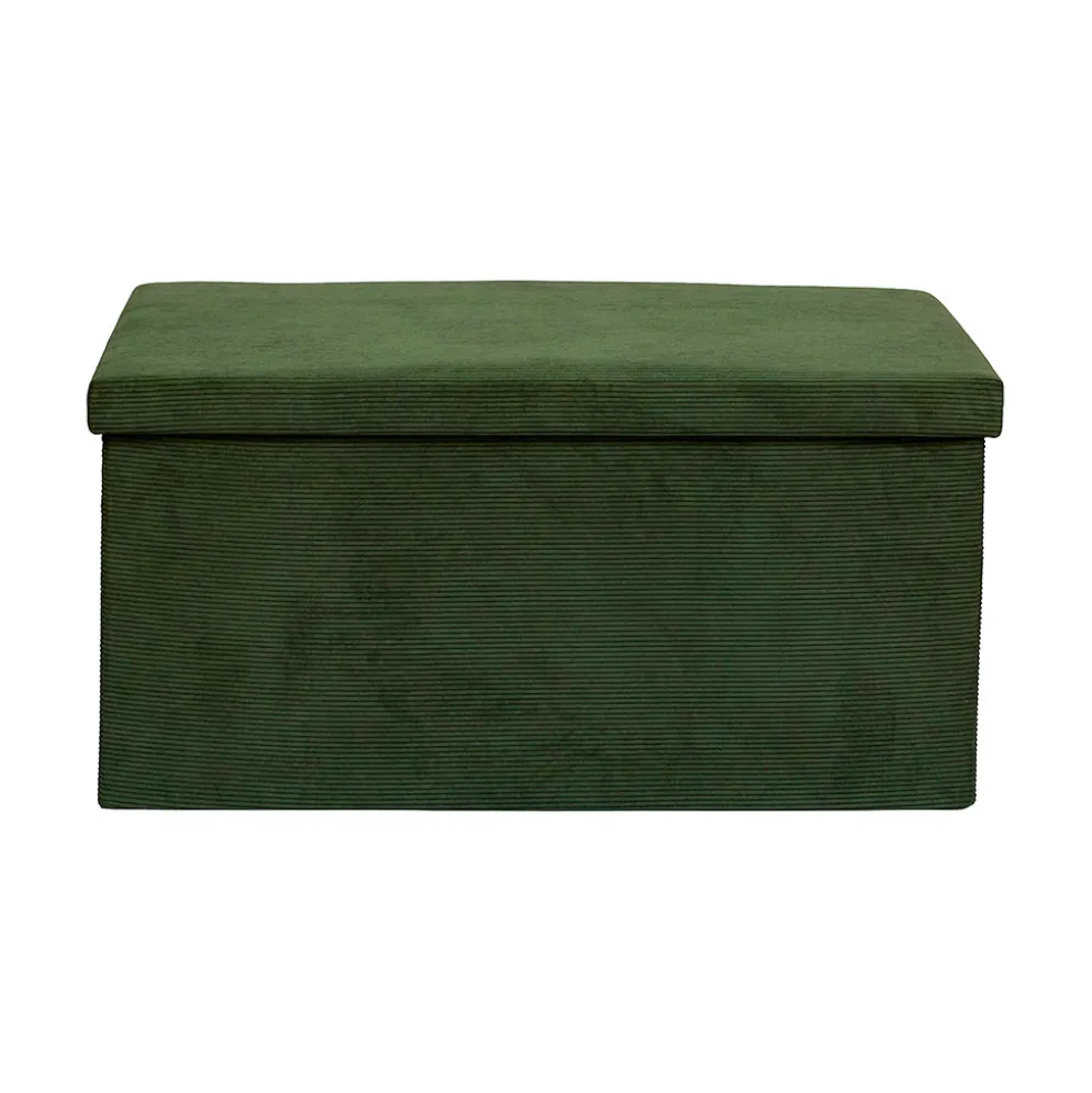 Banc coffre pliable en tissu côtelé vert sapin - Pauline