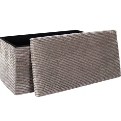 Banc coffre pliable en tissu côtelé taupe - Scarlett