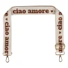 Bandoulière brodée ciao réglable en coton écru et terracotta