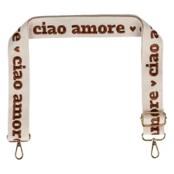 Bandoulière brodée ciao réglable en coton écru et terracotta