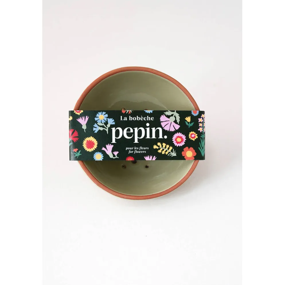 Bobèche pour fleurs en céramique vert sauge d11cm