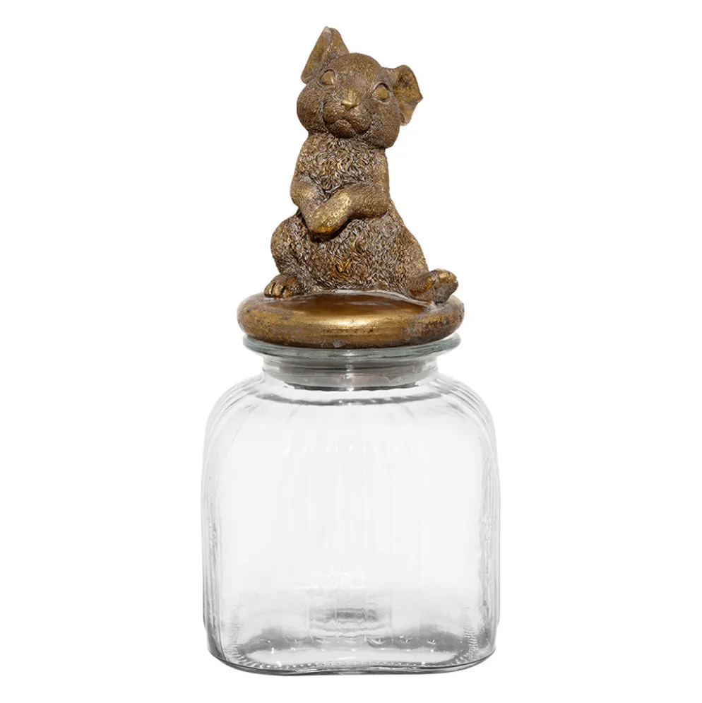 Bocal en verre avec couvercle lapin mordoré - Floreal