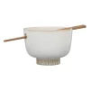 Bol en grès blanc et baguettes d14cm - Organic