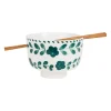 Bol en grès émeraude et blanc avec baguettes d14cm - Bellagio