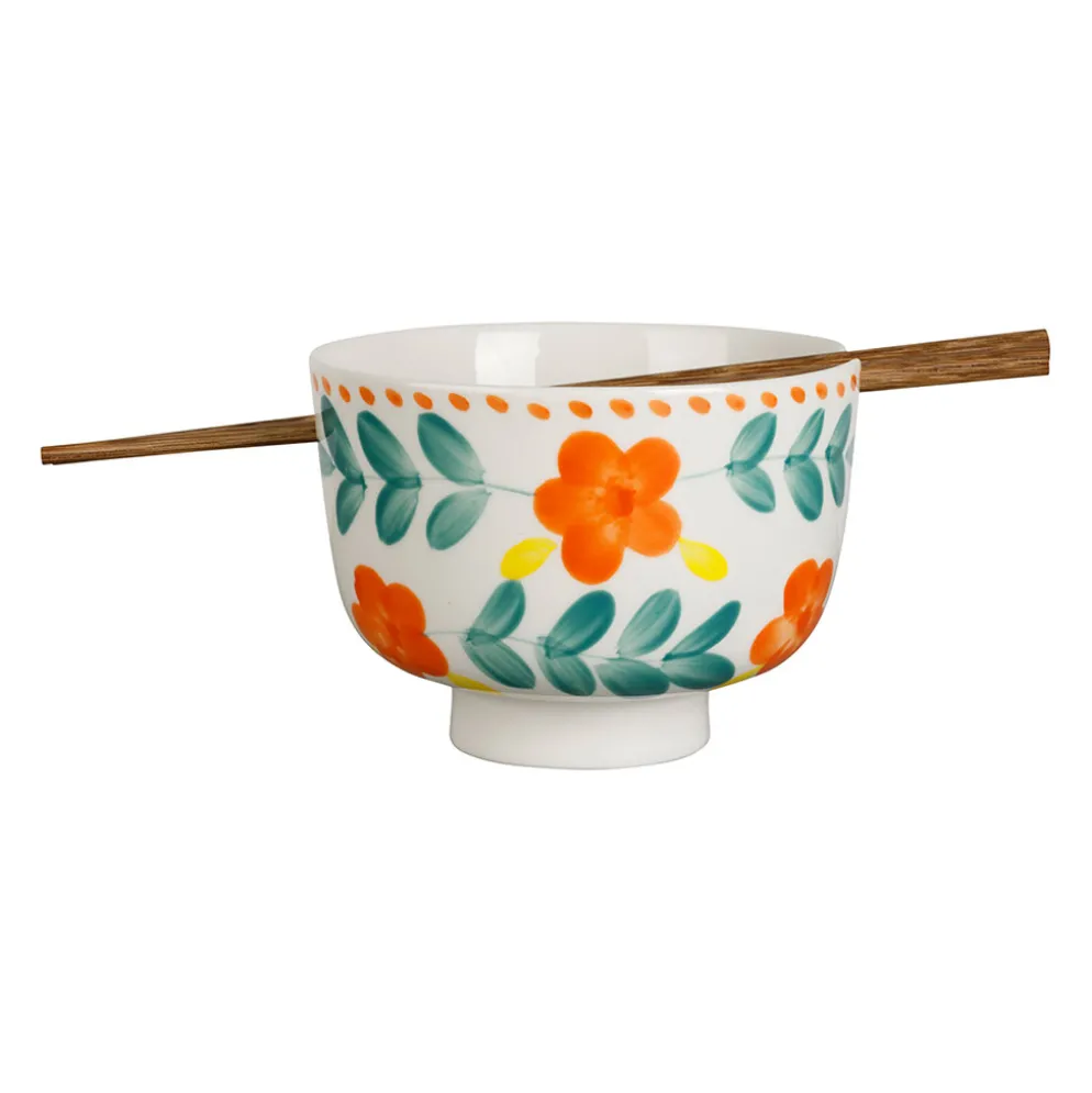 Bol en grès multicolore avec baguettes d14cm - Bellagio