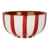 Bol en grès rayé bordeaux, blanc et intérieur terracotta 35cl - Alaria
