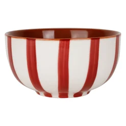Bol en grès rayé bordeaux, blanc et intérieur terracotta 35cl - Alaria