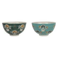 Bol x2 en grès turquoise et émeraude 30cl - Vencia