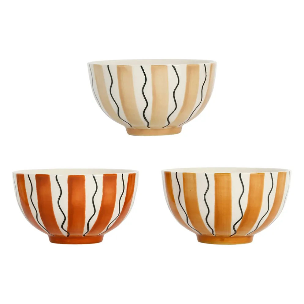 Bols x3 rayés terracotta 32.5cl en grès - madeira