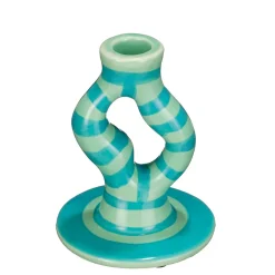 Bougeoir en céramique rayé bleu h12cm