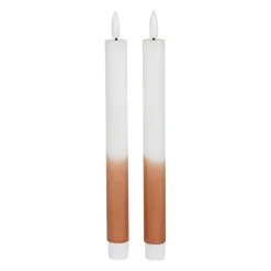 Bougies chandelles LED x2 en paraffine blanc et brun