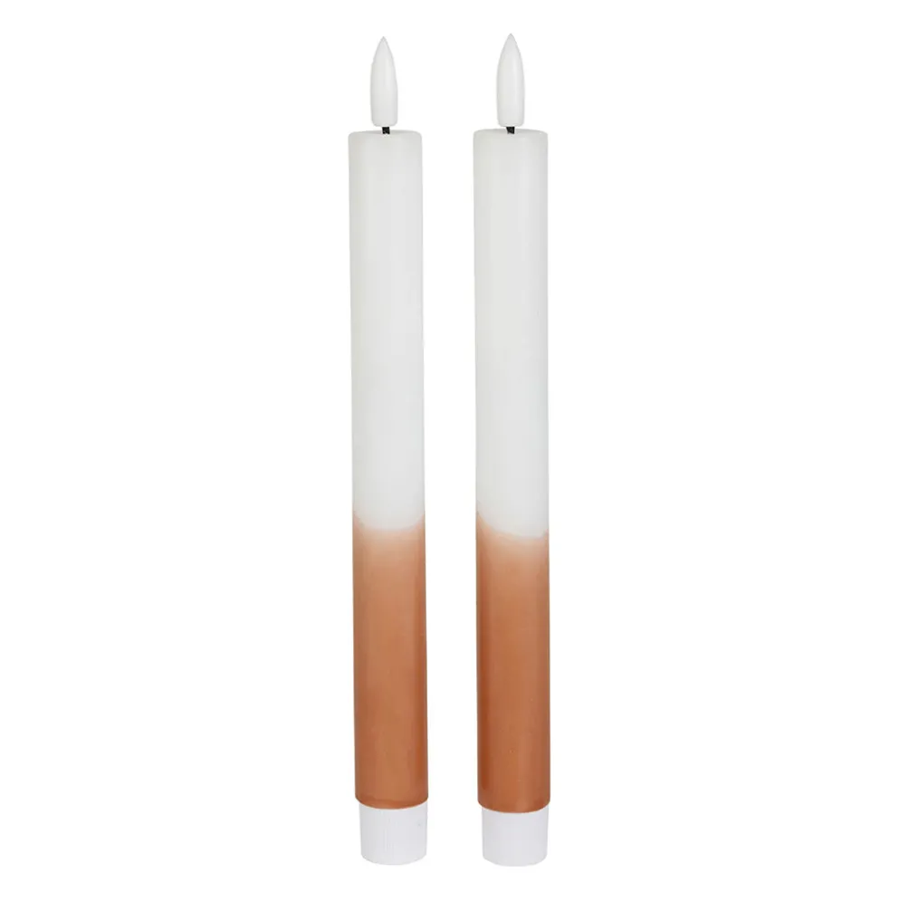 Bougies chandelles LED x2 en paraffine blanc et brun