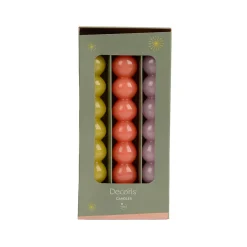 Bougies cierges perles x3 violet, terracotta et vert 8h