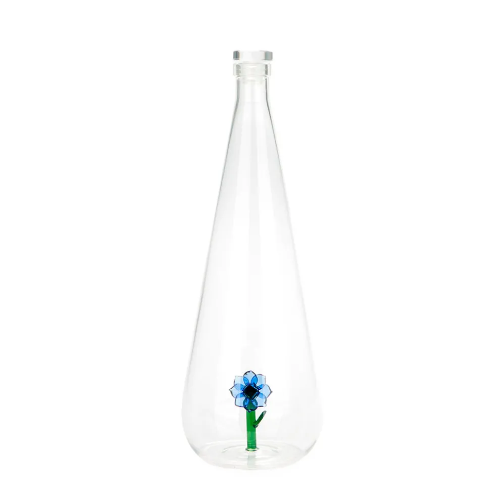 Bouteille anémone bleue en verre 1L - Botanical