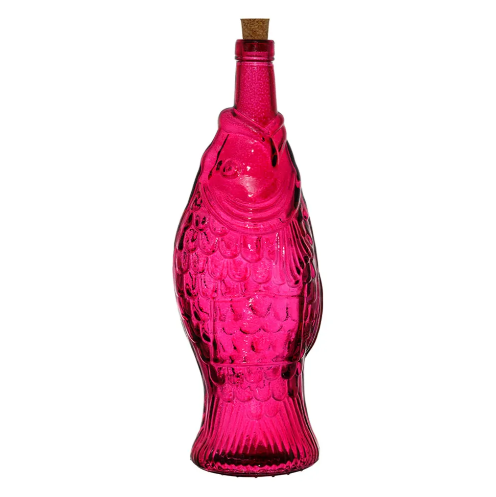Bouteille poisson en verre recyclé fuchsia 1.1L