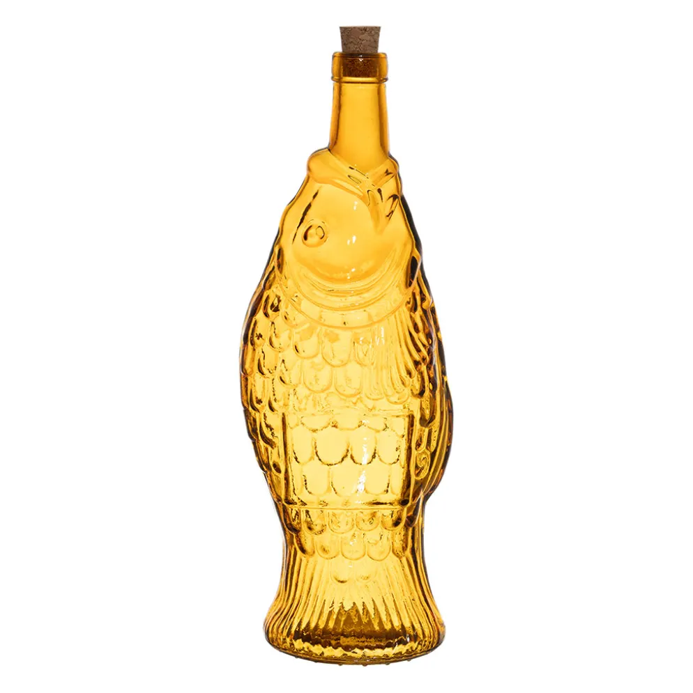 Bouteille Poisson en verre recyclé sablé orange 1.1L