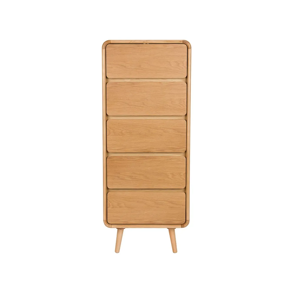 Buffet haut 5 tiroirs en bois de frêne h112cm - Rise