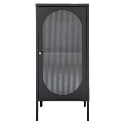 Buffet vitrine 1 porte en verre et acier noir h110cm - Adalyne