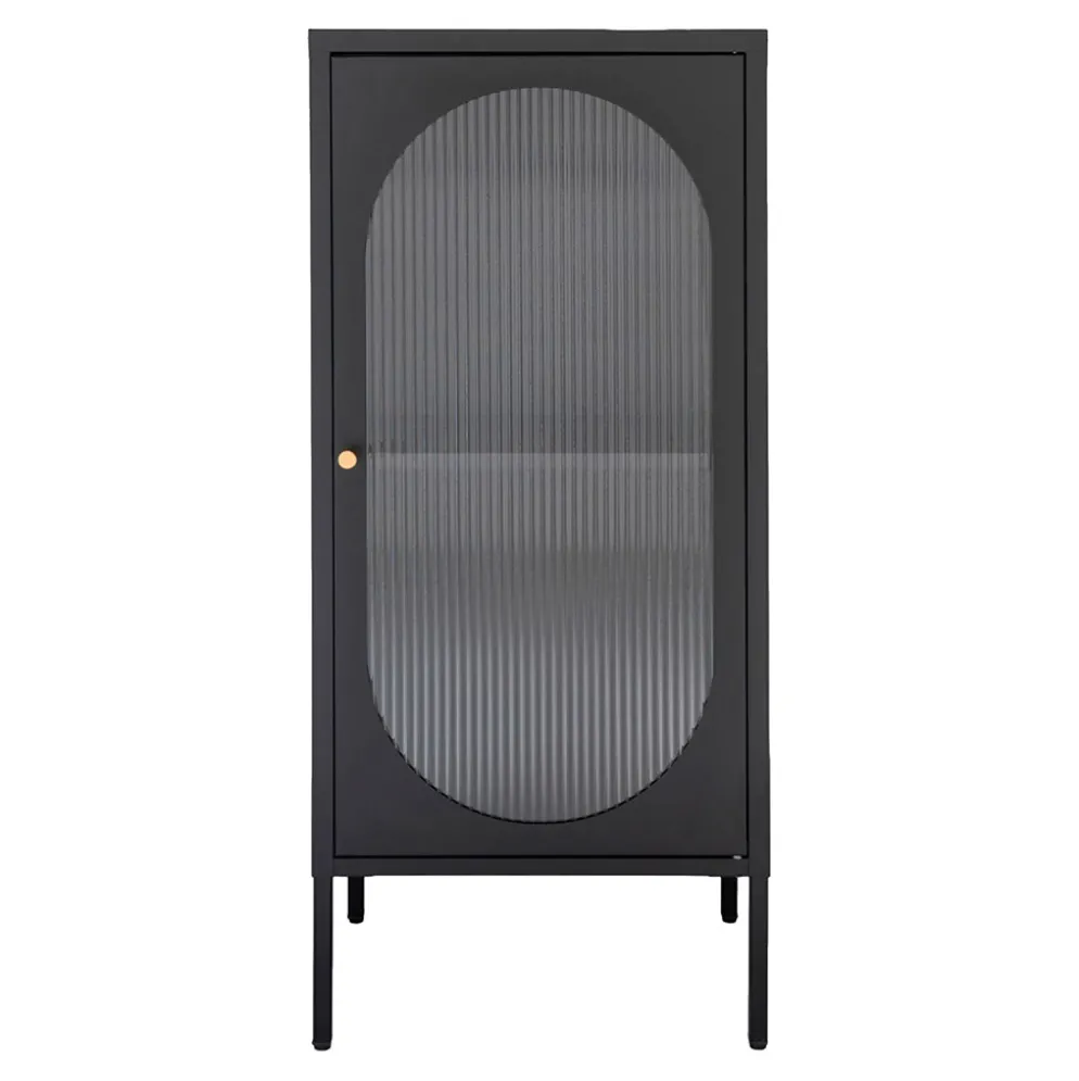 Buffet vitrine 1 porte en verre et acier noir h110cm - Adalyne