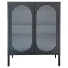 Buffet vitrine 2 portes en acier noir h110cm - Adalyne