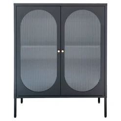 Buffet vitrine 2 portes en acier noir h110cm - Adalyne