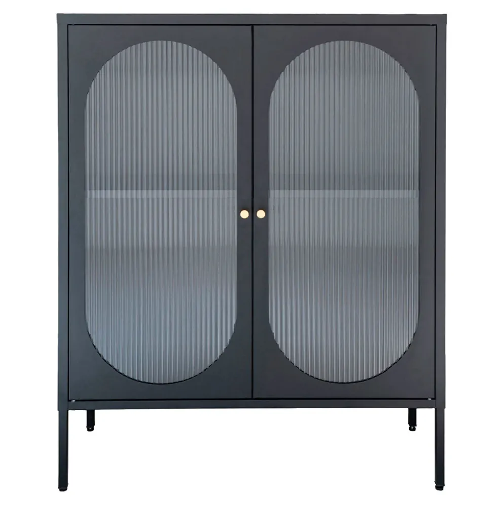 Buffet vitrine 2 portes en acier noir h110cm - Adalyne