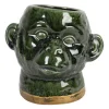 Cache pot singe en grès kaki et doré - Sanaga