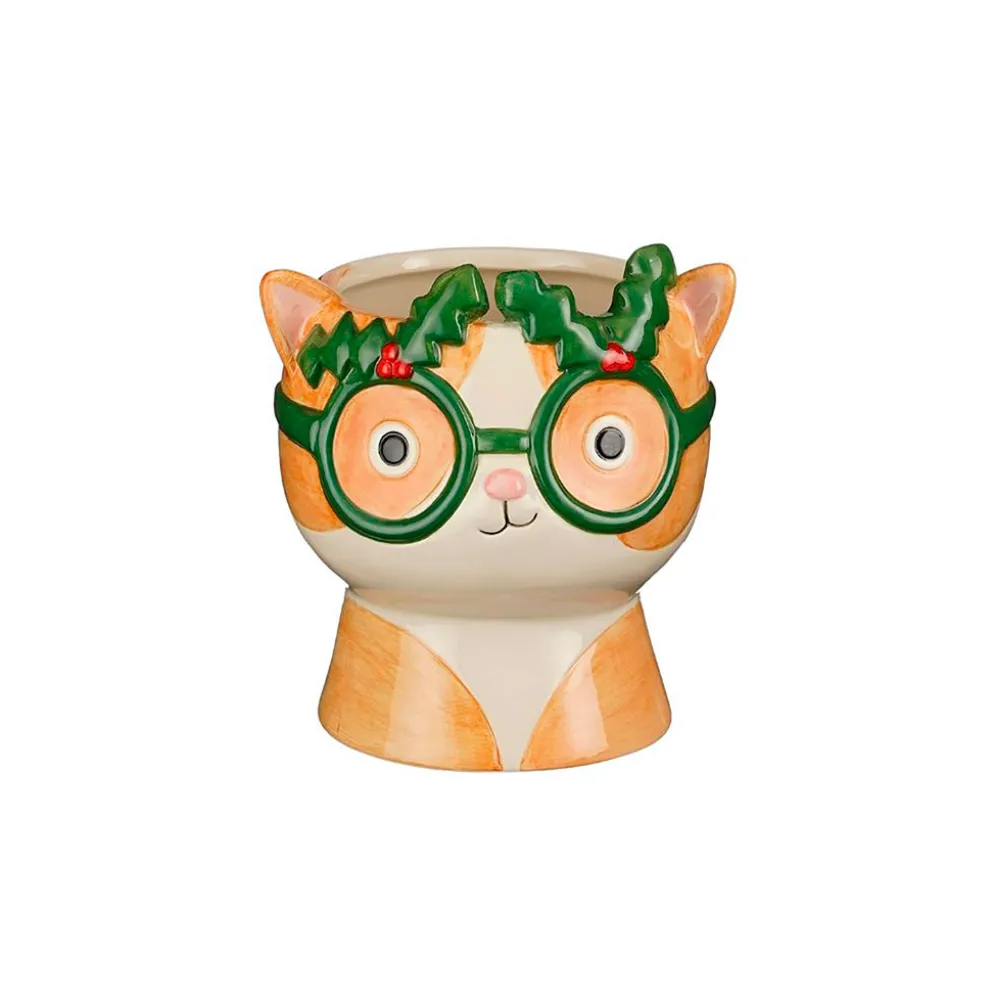 Cache-pot chat en dolomite vert h15cm - Funny