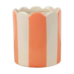 Cache-pot en grès rayé corail et blanc d16cm - Artist