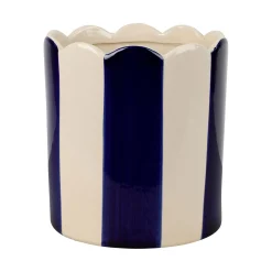 Cache-pot en grès rayé indigo et blanc d18cm - Artist
