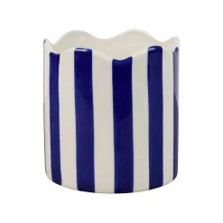 Cache-pot en grès rayé indigo et blanc d11cm - Artist