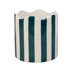 Cache-pot en grès rayé émeraude et blanc d11cm - Artist