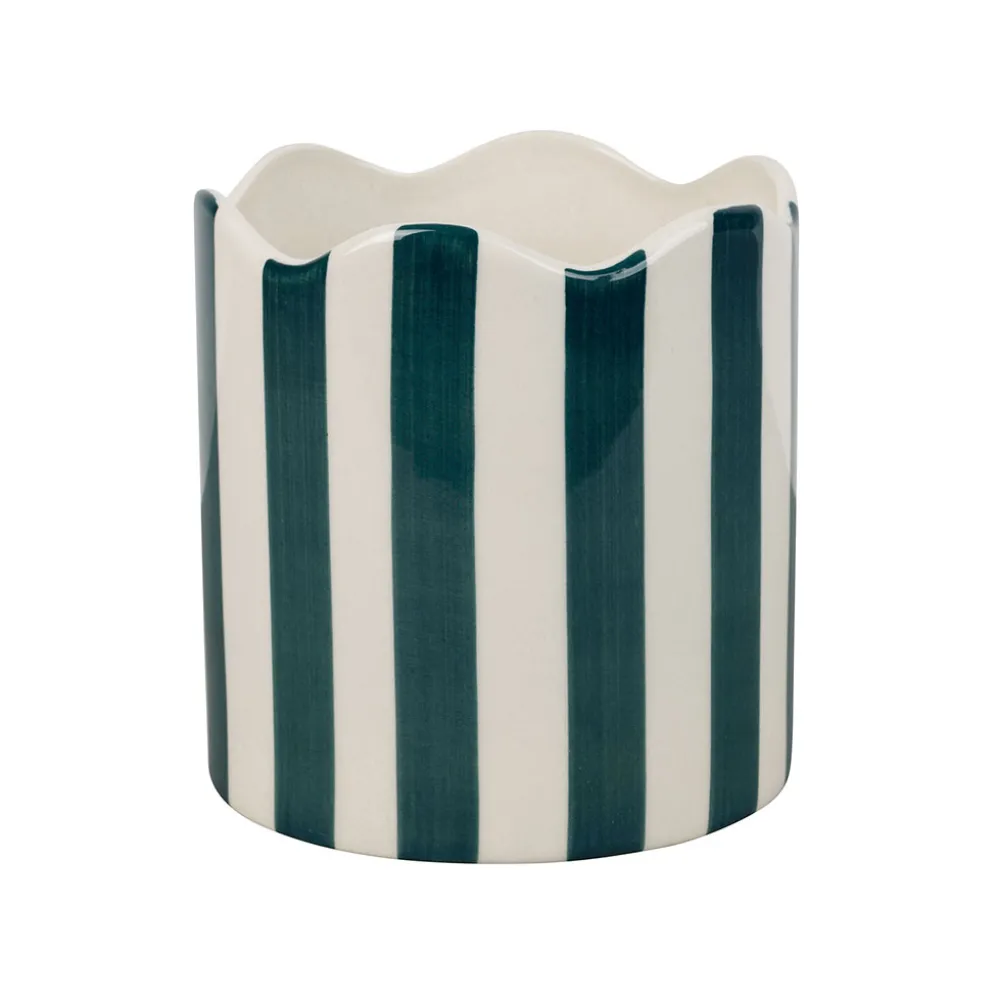 Cache-pot en grès rayé émeraude et blanc d11cm - Artist