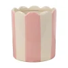 Cache-pot en grès rayé rose et blanc d16cm - Artist