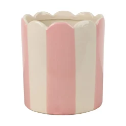Cache-pot en grès rayé rose et blanc d16cm - Artist