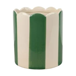 Cache-pot en grès rayé vert et blanc d18cm - Artist
